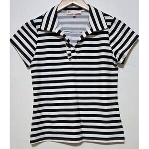 Jude Connally Austin Polo Top Black White Ruffle Collar Vneck Nautical Sailor S